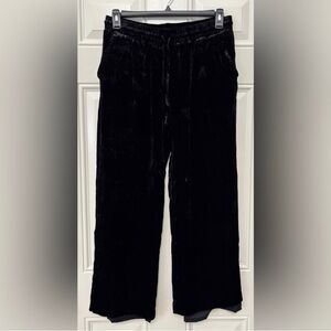 Garnet Hill Women's M Black Wide-Leg Velvet Pants Pockets Elastic Waist Drawcord